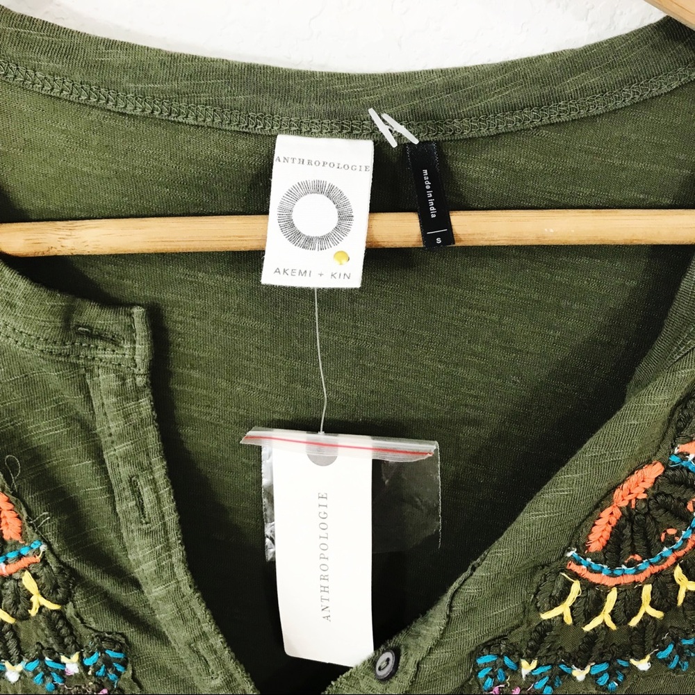 Akemi + Kin Embroidered Long Sleeve Henley T shirt - Picture 6 of 8